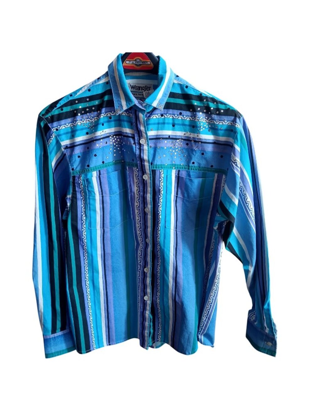 True Vintage Cowgirl Top Large Wrangler Western Southwestern Rhinestones 90s